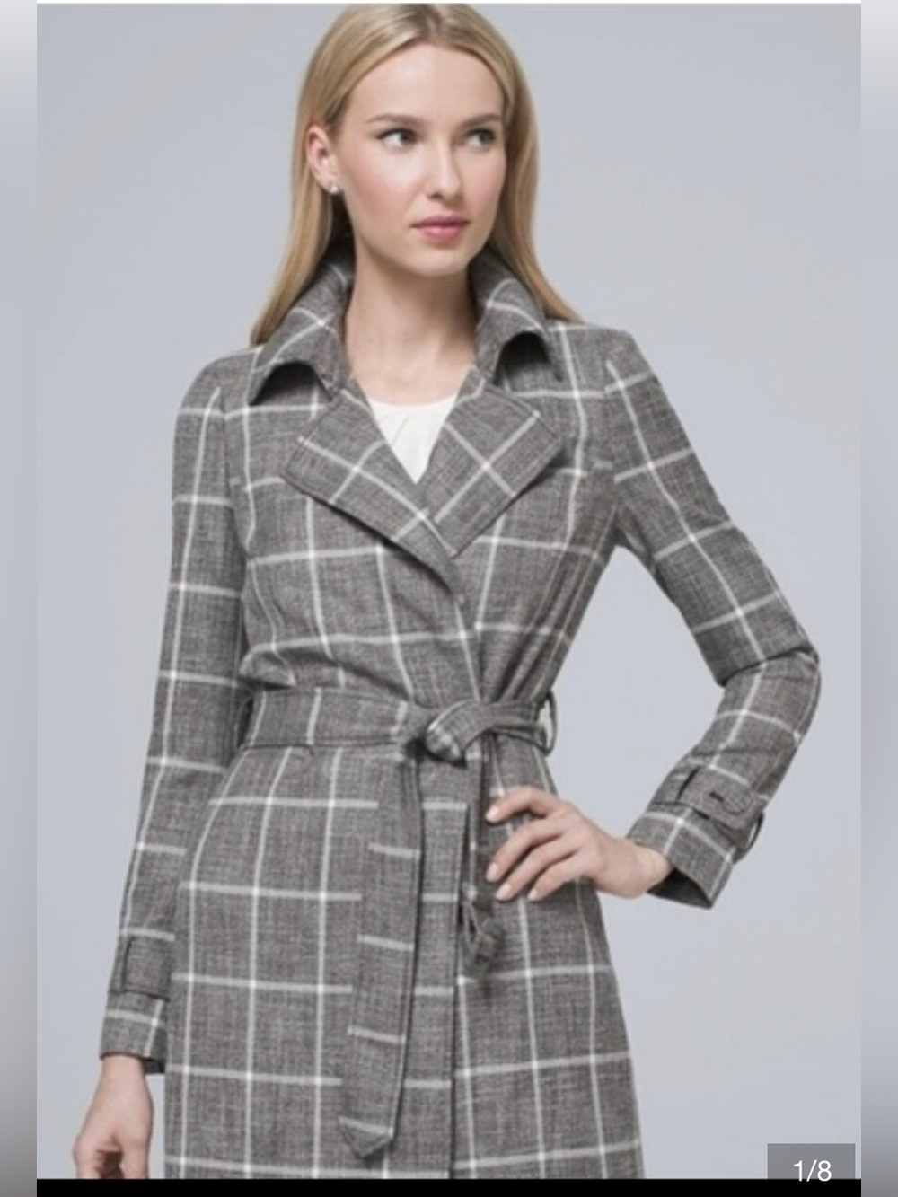 NWOT Gray Plaid Belted Trench Coat by WHBM